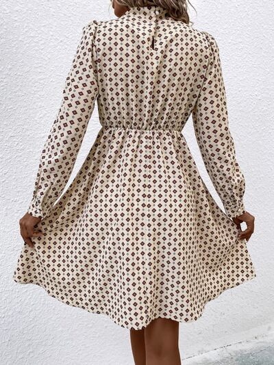 Printed Ruched Mock Neck Long Sleeve Dress (2 Color Designs) Dress Krazy Heart Designs Boutique   