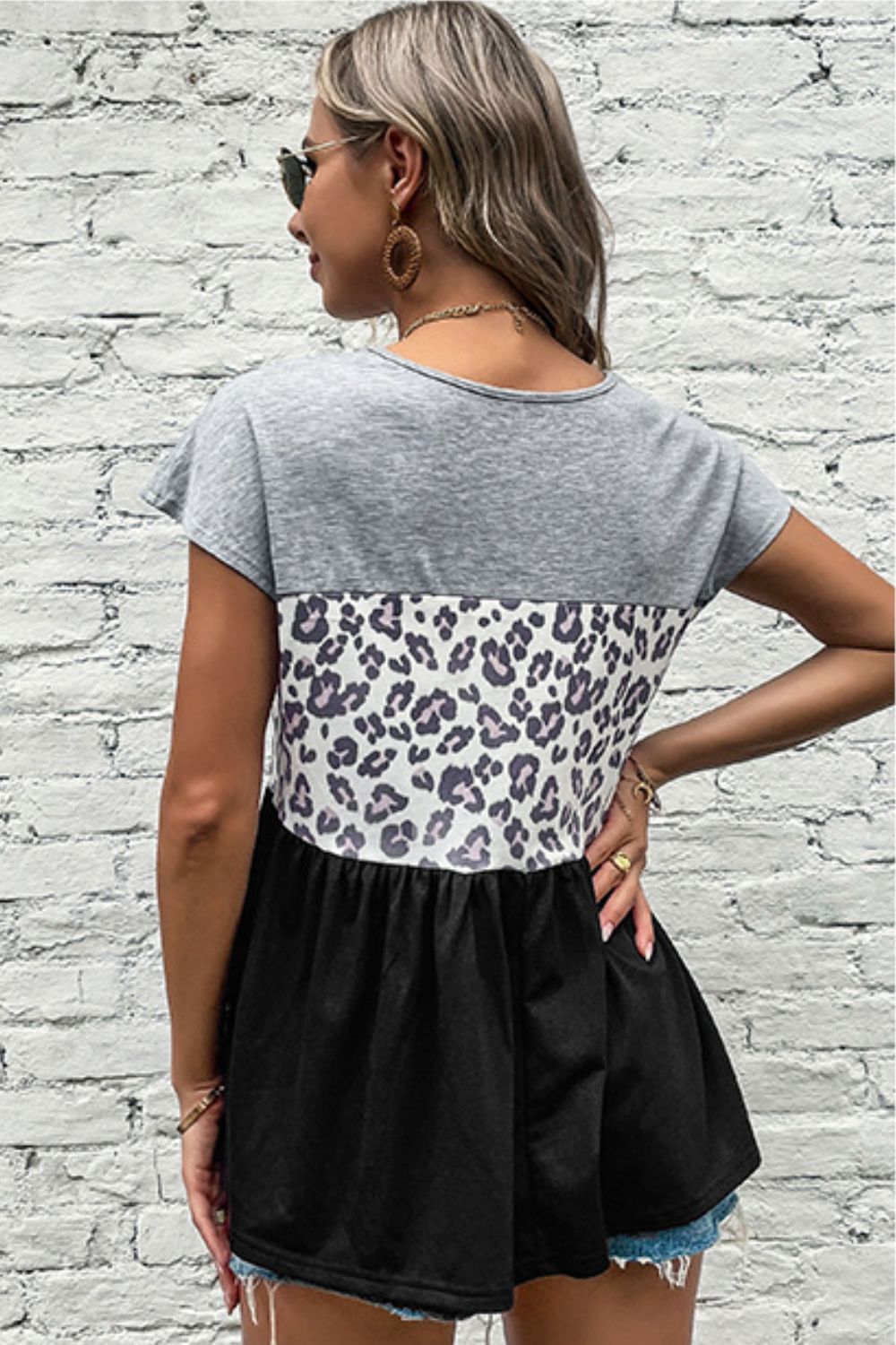 Leopard Color Block Babydoll Tee Shirt  Krazy Heart Designs Boutique   