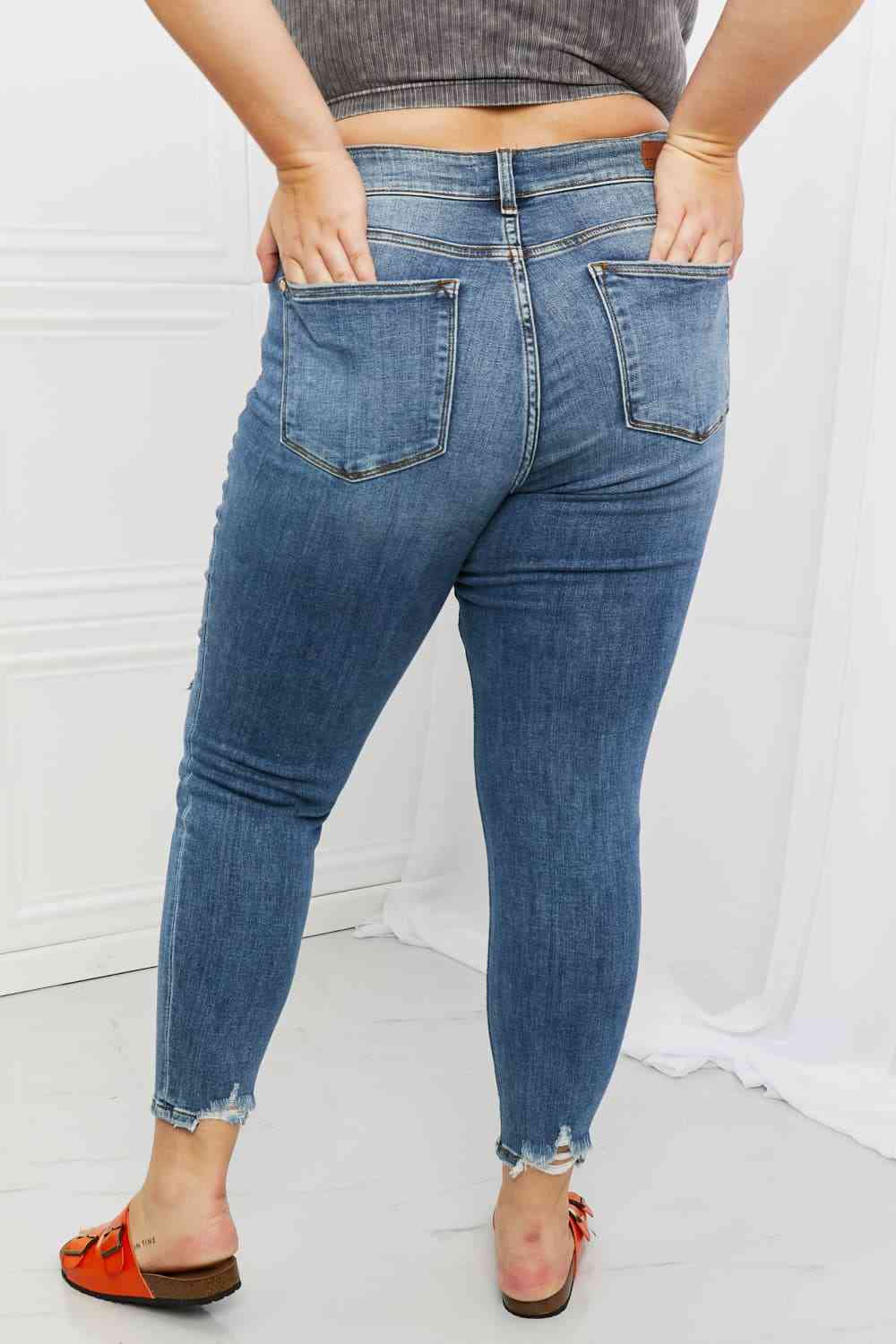 Judy Blue Dahlia Full Size Distressed Patch Jeans  Krazy Heart Designs Boutique   