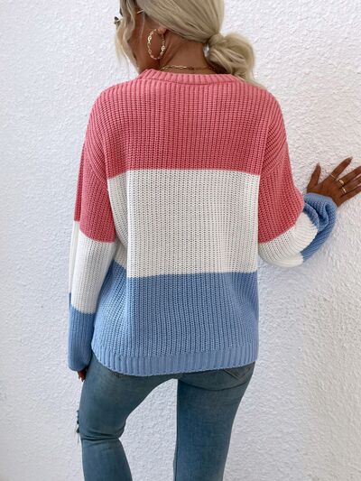 Color Block Round Neck Sweater (3 Colors) Shirts & Tops Krazy Heart Designs Boutique   