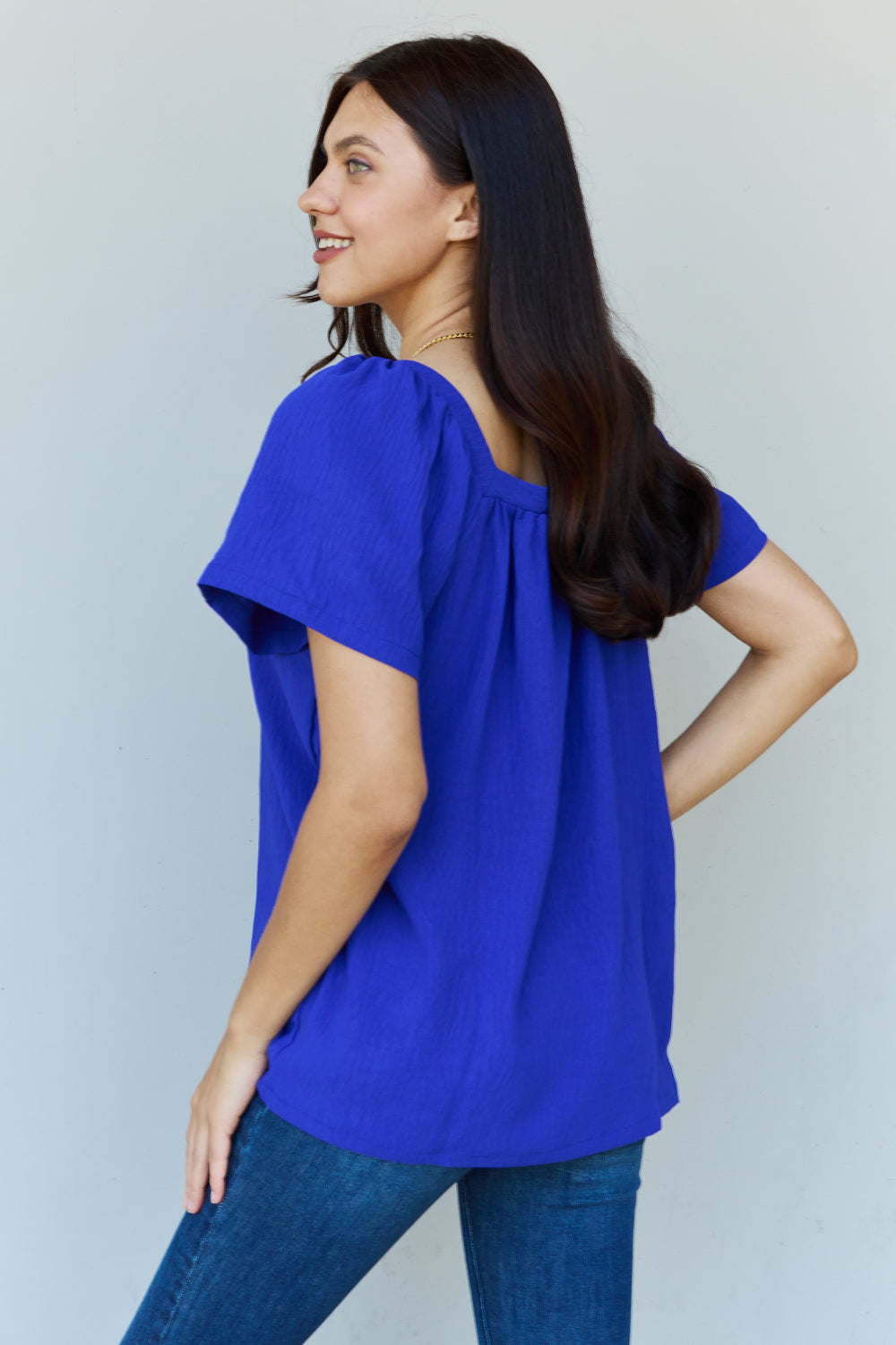 Ninexis Keep Me Close Square Neck Short Sleeve Blouse in Royal  Krazy Heart Designs Boutique   