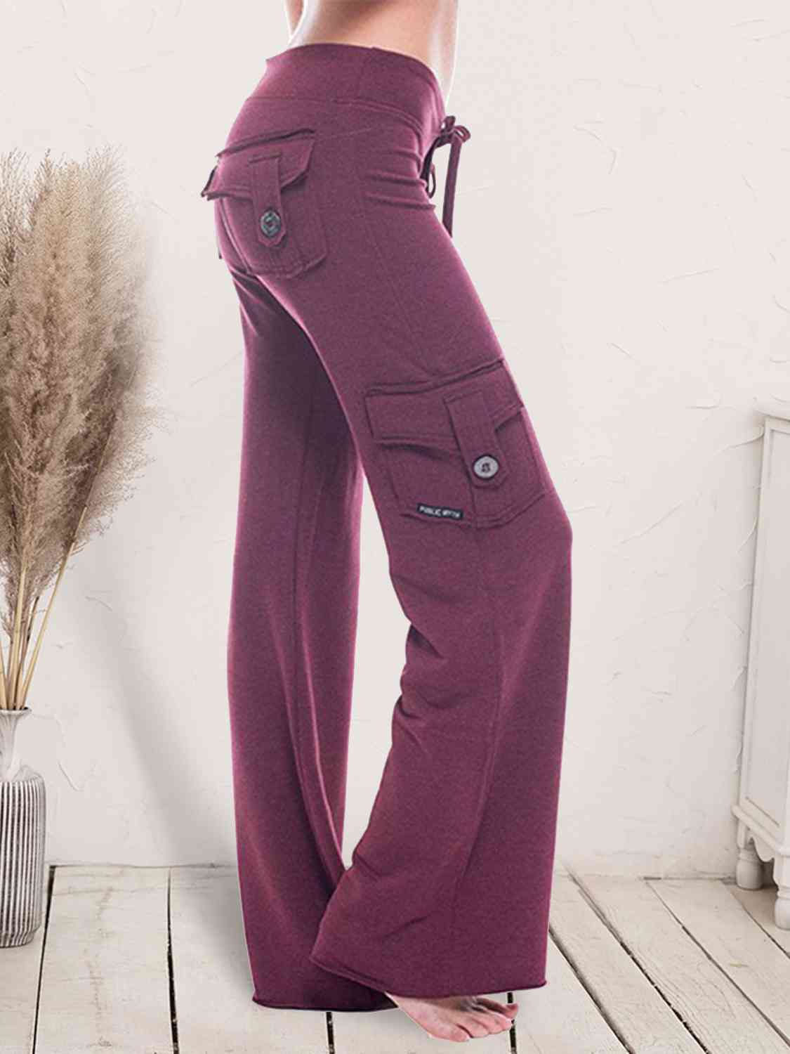 Mid Waist Pants with Pockets  Krazy Heart Designs Boutique Wine XS 