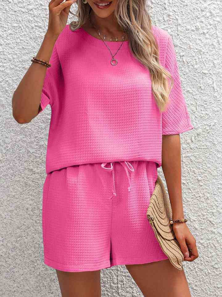 Waffle-Knit Top and Shorts Set (11 Colors) Loungewear Krazy Heart Designs Boutique Hot Pink S 