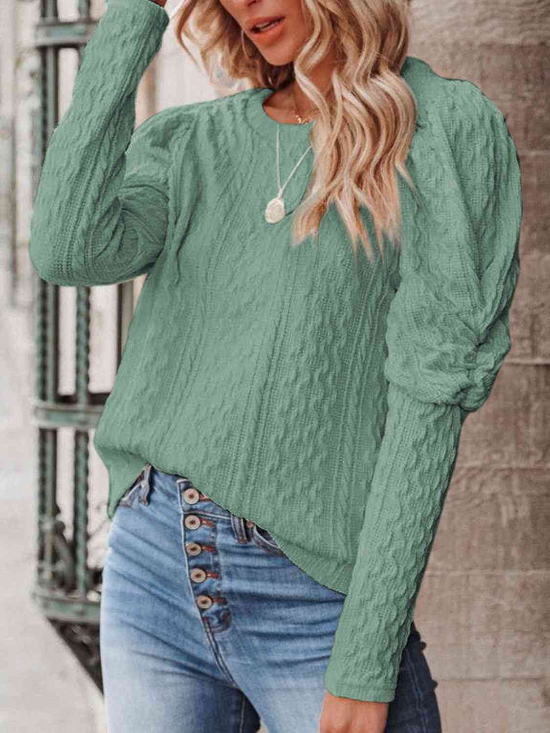 Round Neck Puff Sleeve Knit Top (5 Colors) Shirts & Tops Krazy Heart Designs Boutique Teal S 