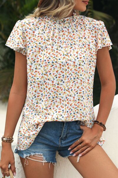 Ditsy Floral Mock Neck Short Sleeve Top (4 Colors) Shirts & Tops Krazy Heart Designs Boutique   