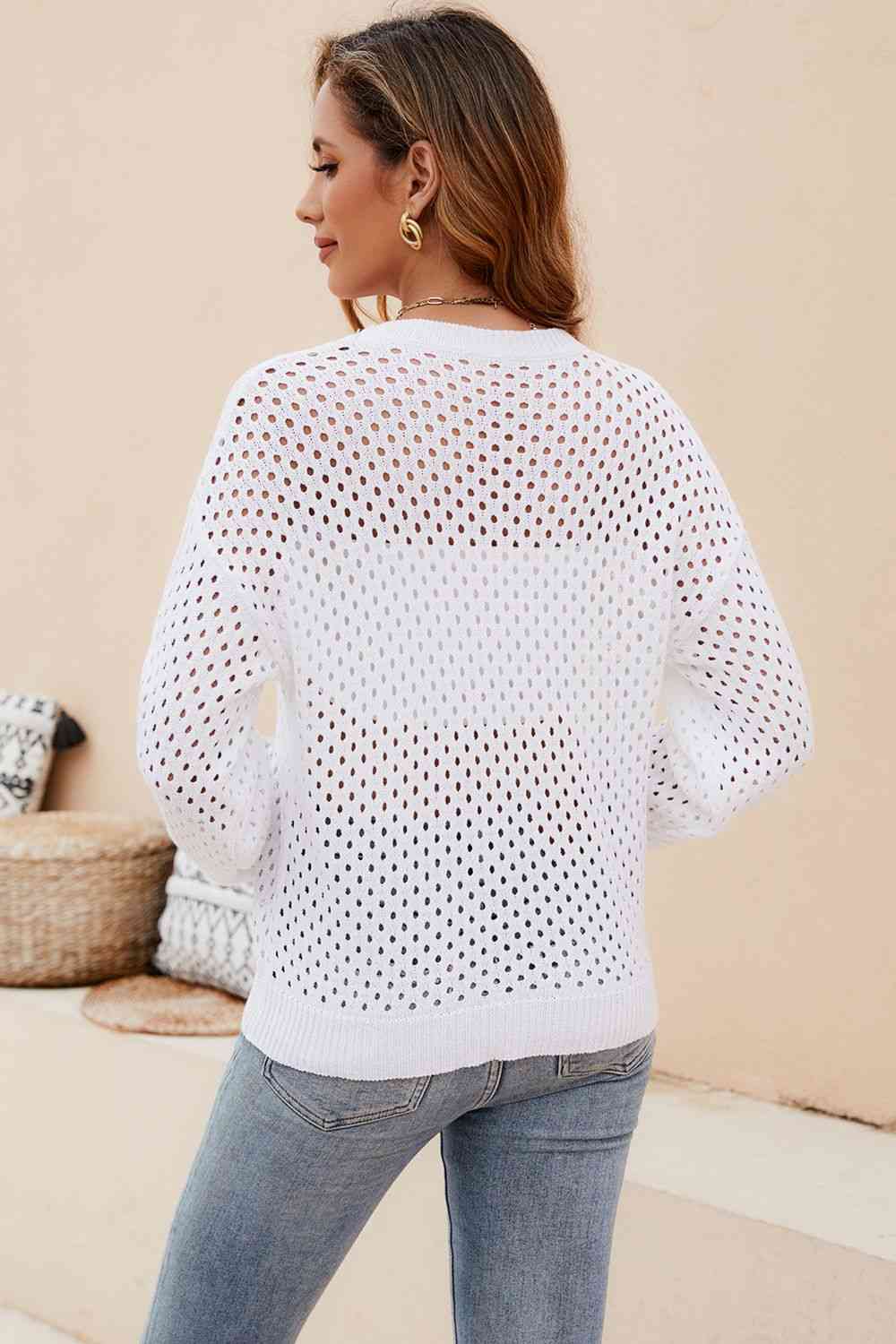 Round Neck Openwork Dropped Shoulder Knit Top  Krazy Heart Designs Boutique   