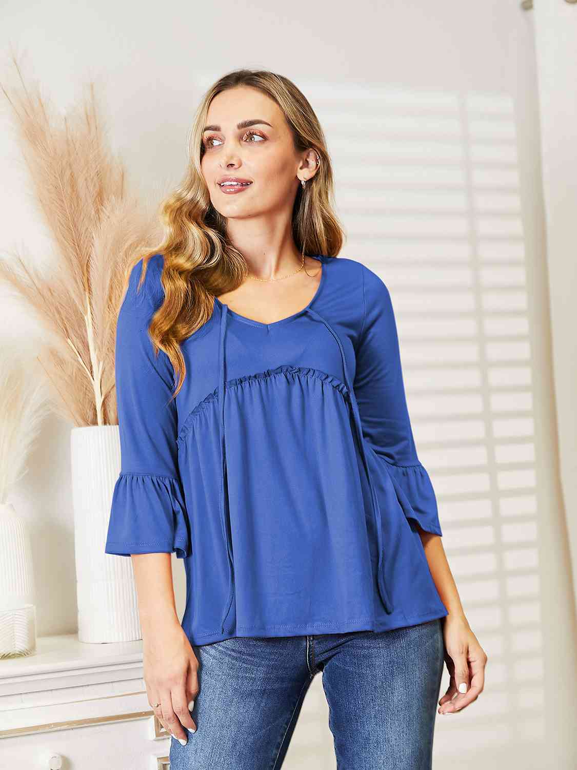 Ninexis Flounce Sleeve Full Size Babydoll Blouse (7 Colors)  Krazy Heart Designs Boutique Royal  Blue S 