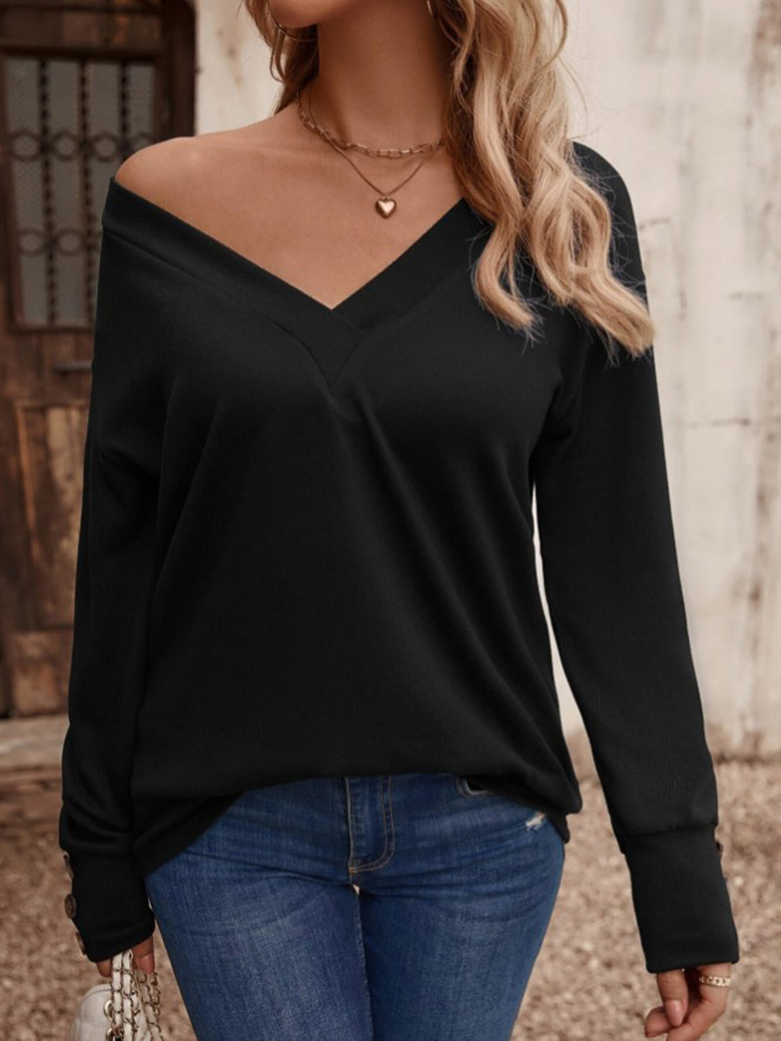 V-Neck Long Button Sleeve Top (8 Colors)  Krazy Heart Designs Boutique   