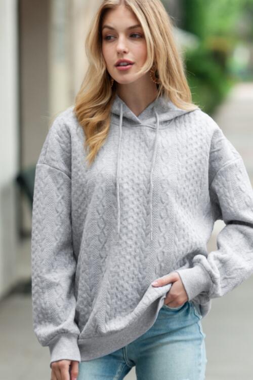 Drawstring Drop Shoulder Long Sleeve Hoodie Shirts & Tops Krazy Heart Designs Boutique Light Gray S 