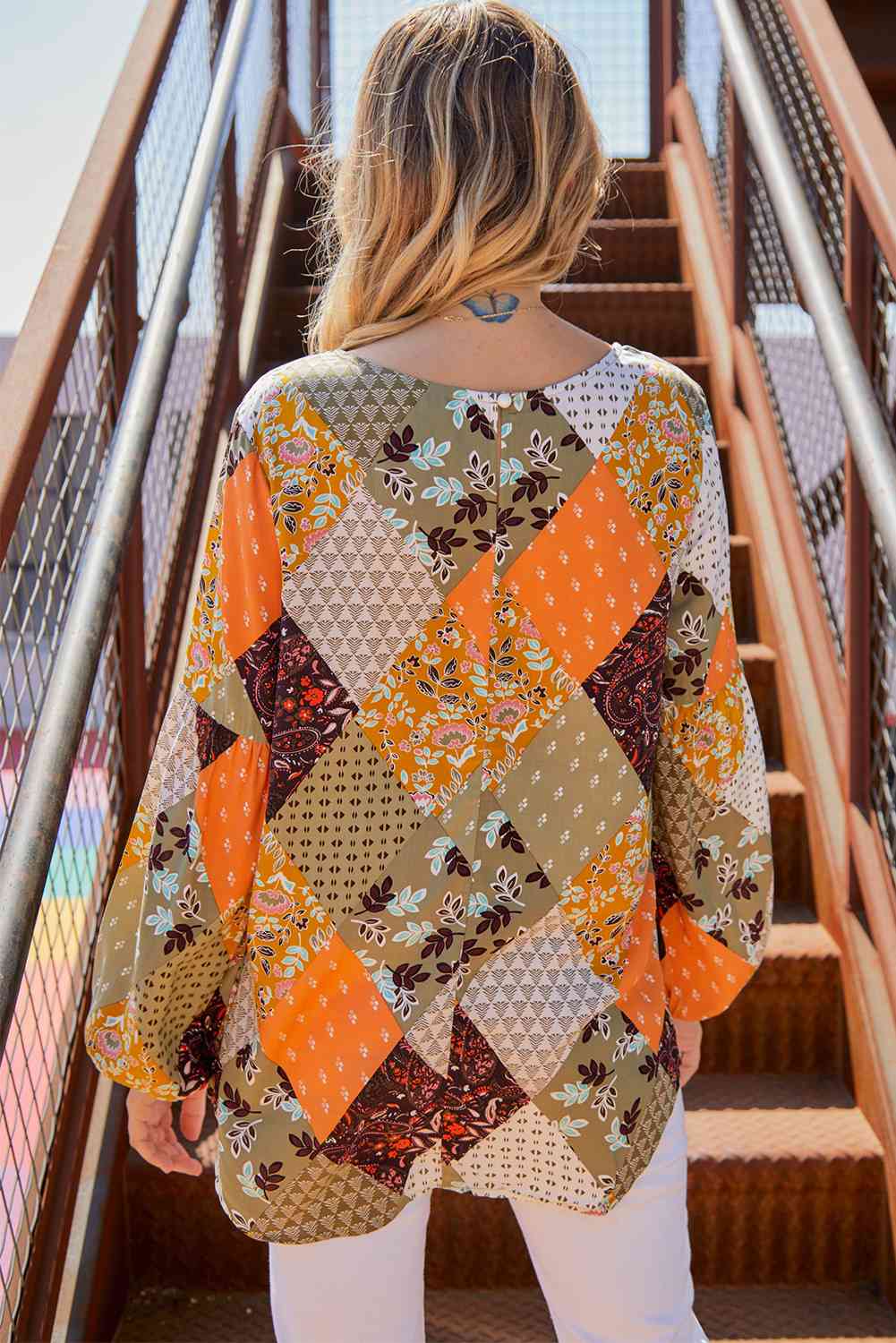 Patchwork Balloon Sleeve Blouse  Krazy Heart Designs Boutique   