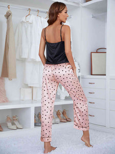 Lace Trim Cami and Polka Dot Satin Pajama Set Loungewear Krazy Heart Designs Boutique   