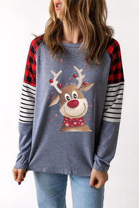 Reindeer Graphic Round Neck Sweatshirt Shirts & Tops Krazy Heart Designs Boutique   