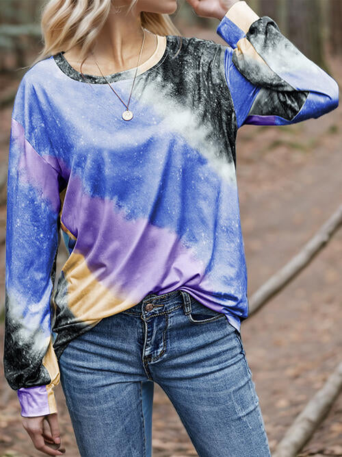 Tie Dye Round Neck Long Sleeve T-Shirt (2 Colors) Shirts & Tops Krazy Heart Designs Boutique   