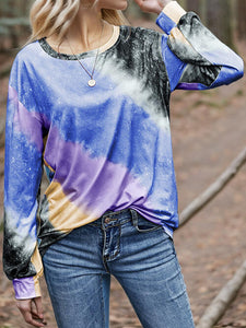 Tie Dye Round Neck Long Sleeve T-Shirt (2 Colors) Shirts & Tops Krazy Heart Designs Boutique   