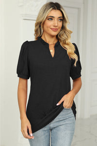 Notched Neck Puff Sleeve T-Shirt (5 Colors)  Krazy Heart Designs Boutique Black S 