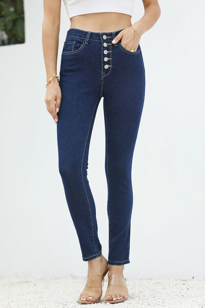 High Waist Button-Fly Slim Jeans pants Krazy Heart Designs Boutique Dark 1 