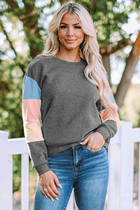 Color Block Ribbed Trim Sweatshirt Shirts & Tops Krazy Heart Designs Boutique Gray S 