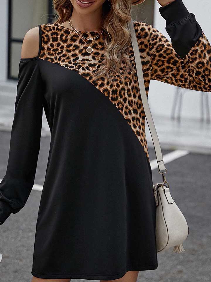 Two-Tone Leopard Print Long Sleeve Mini Dress  Krazy Heart Designs Boutique   
