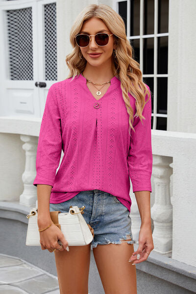 Eyelet Notched Knit Jacquard Top (8 Colors) Shirts & Tops Krazy Heart Designs Boutique Hot Pink S 