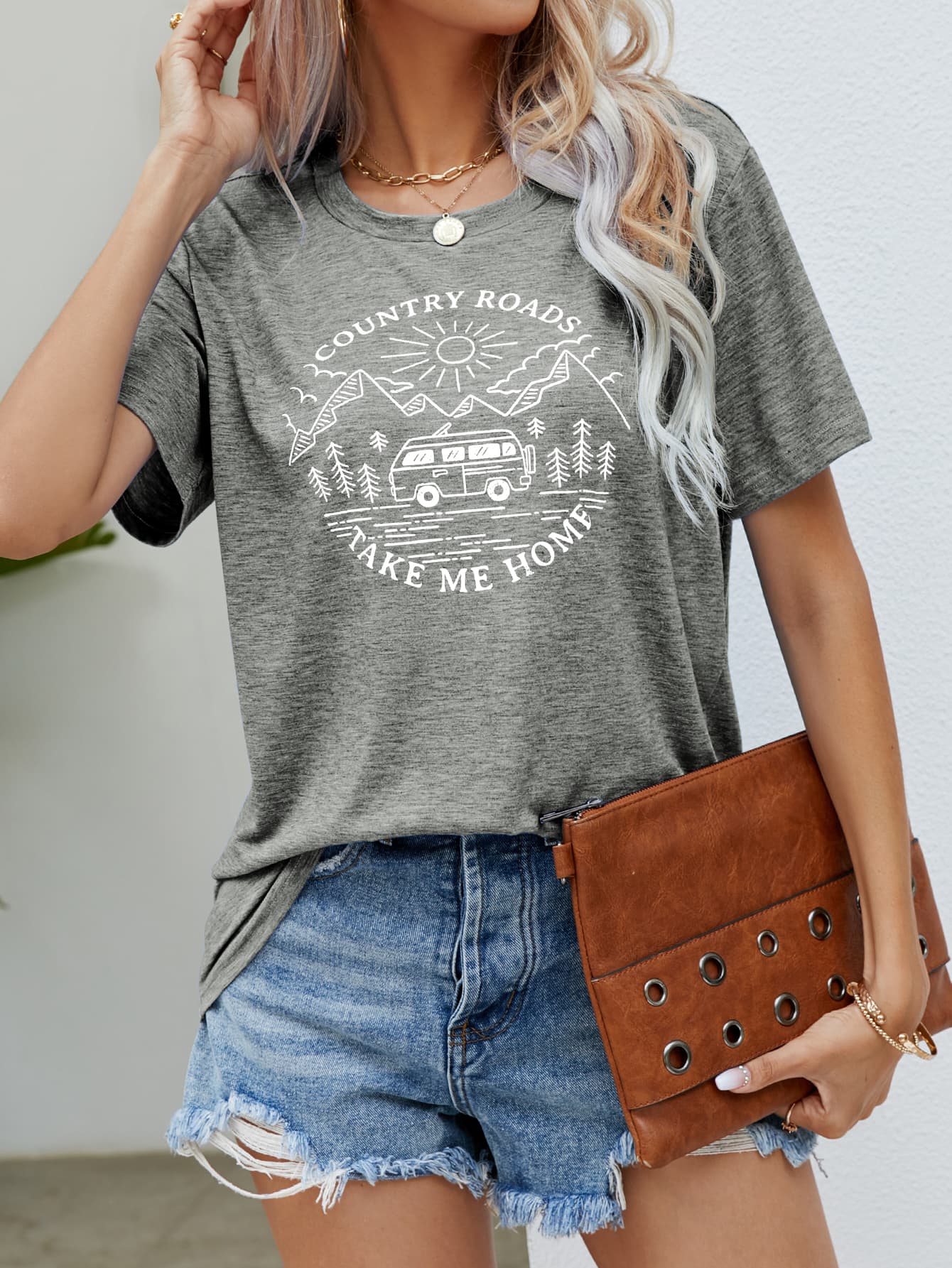 COUNTRY ROADS TAKE ME HOME Graphic Tee (5 Colors)  Krazy Heart Designs Boutique Heather Gray S 