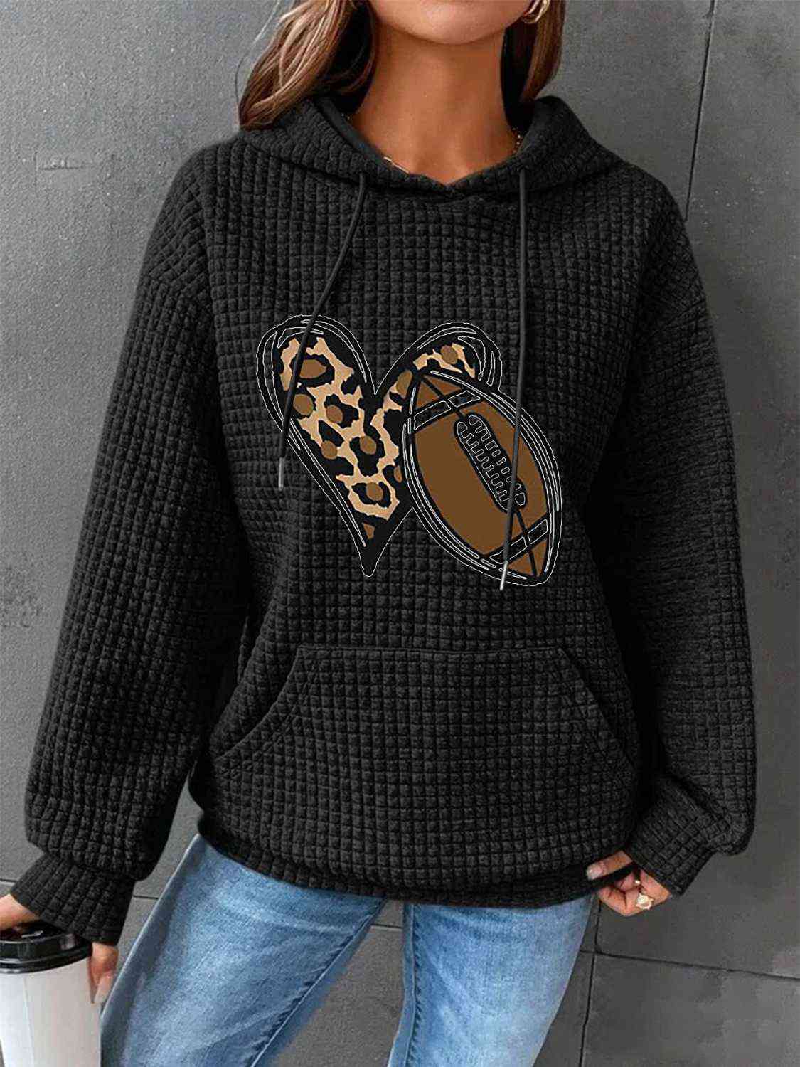 Heart & Football Graphic Hoodie  Krazy Heart Designs Boutique Black S 