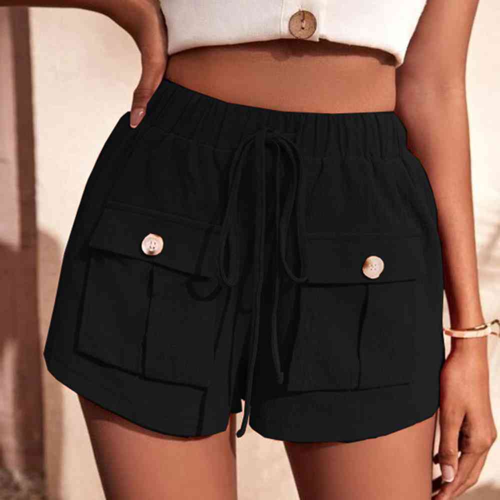 Tie Waist Cargo Shorts (3 Colors) shorts Krazy Heart Designs Boutique Black S 