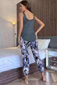 Scoop Neck Tank and Floral Cropped Pants Lounge Set Loungewear Krazy Heart Designs Boutique   
