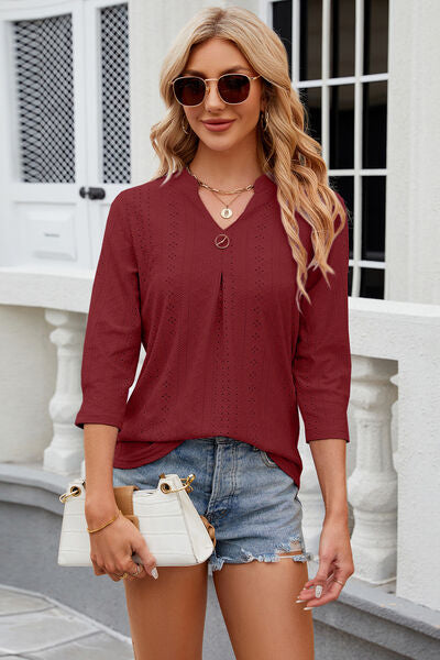 Eyelet Notched Knit Jacquard Top (8 Colors) Shirts & Tops Krazy Heart Designs Boutique Wine S 