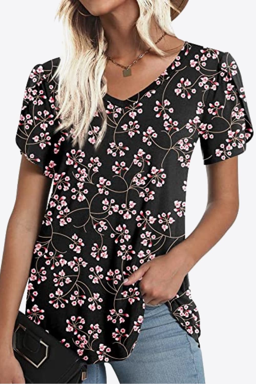 Printed Petal Sleeve V-Neck Blouse (12 Color Styles)  Krazy Heart Designs Boutique   