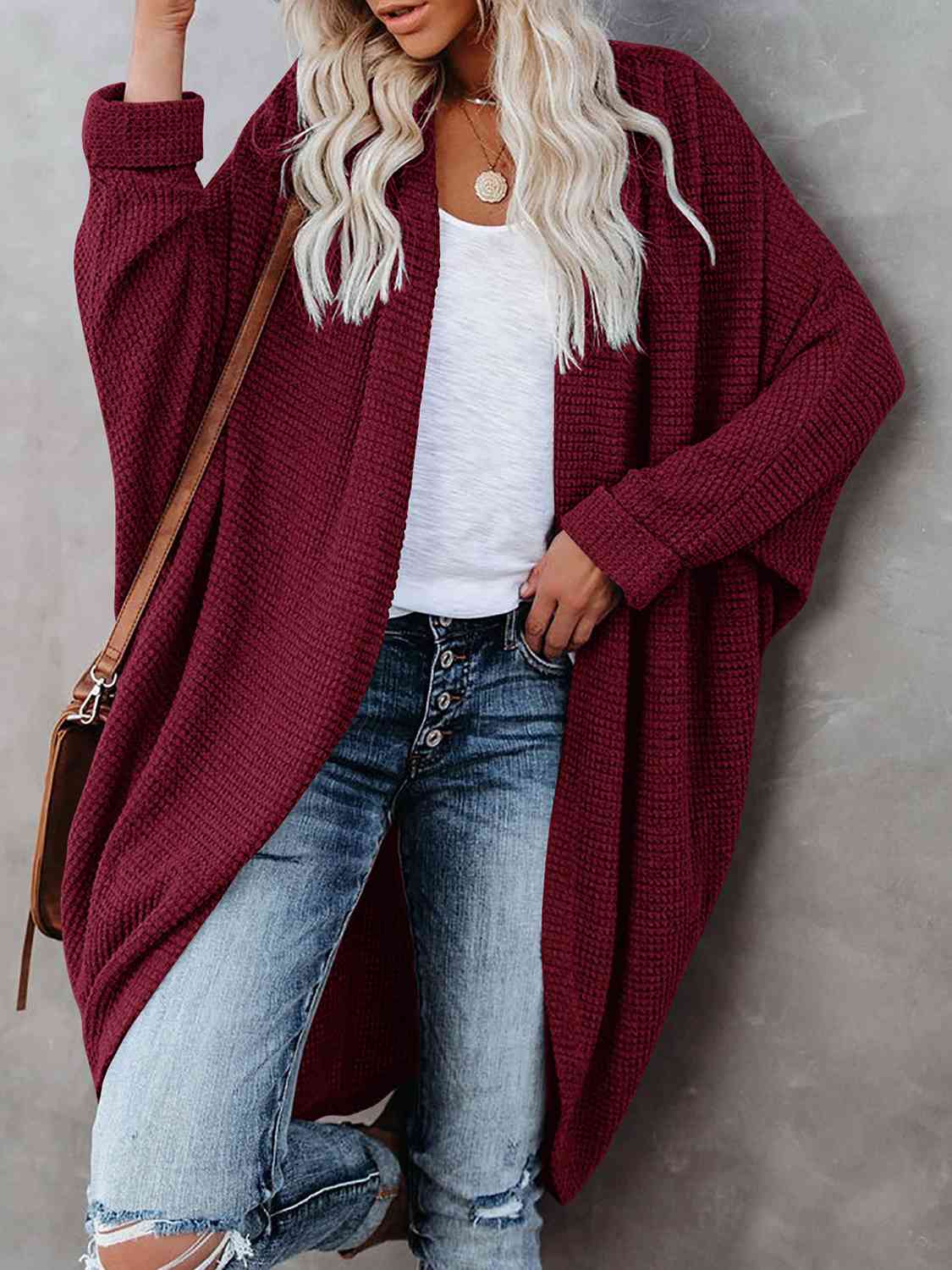 Open Front Long Sleeve Cardigan (9 Colors)  Krazy Heart Designs Boutique Wine S 
