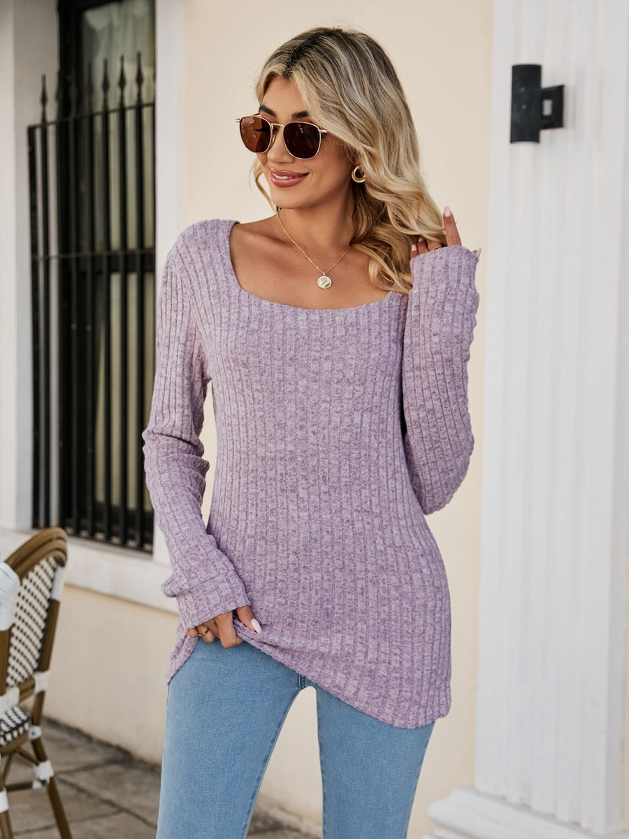 Square Neck Ribbed Long Sleeve Top (7 Colors)  Krazy Heart Designs Boutique Lavender S 