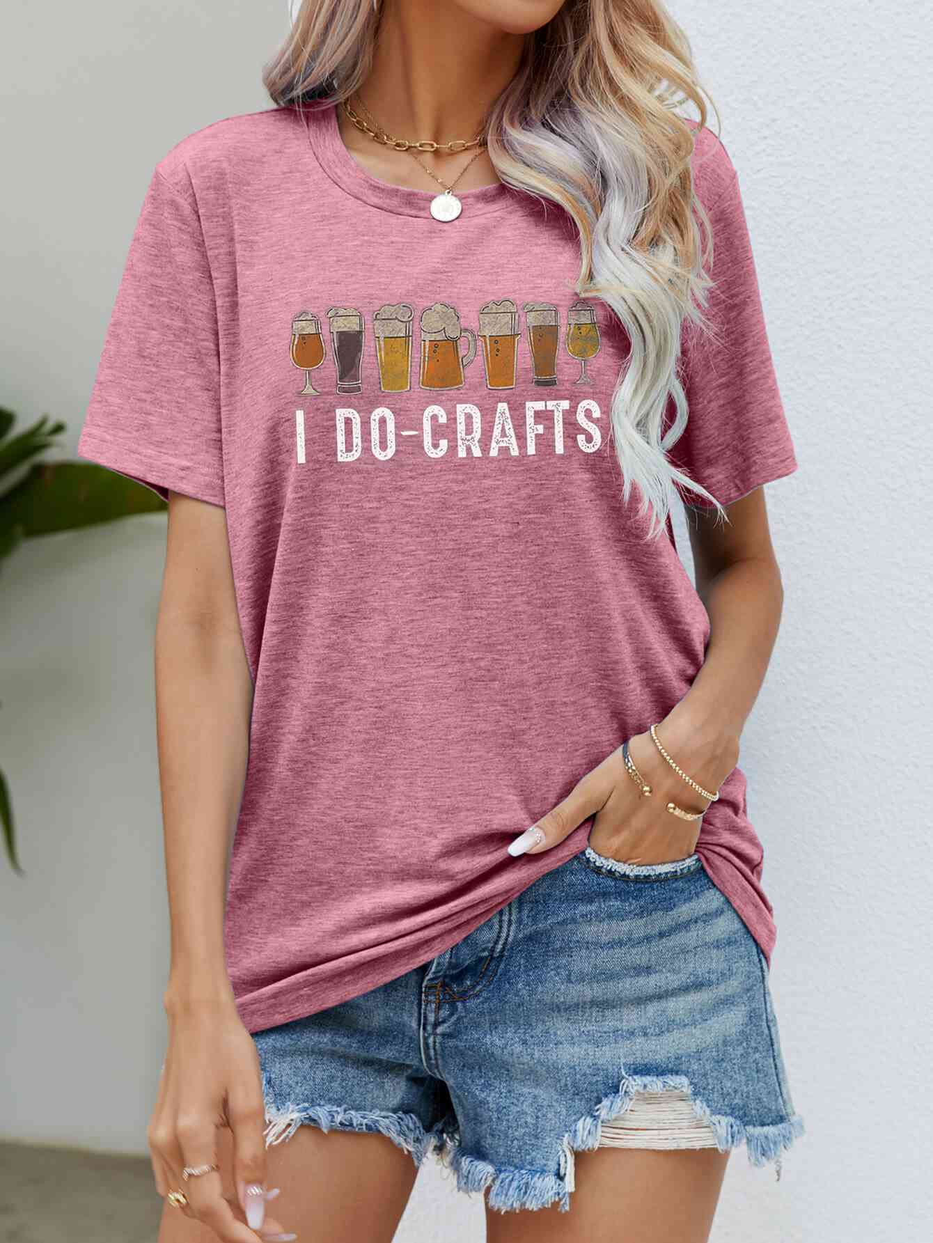 I DO CRAFTS Round Neck T-Shirt  Krazy Heart Designs Boutique Rouge Pink S 