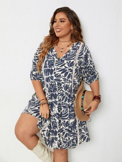 Plus Size Printed V-Neck Half Sleeve Mini Dress Dress Krazy Heart Designs Boutique   