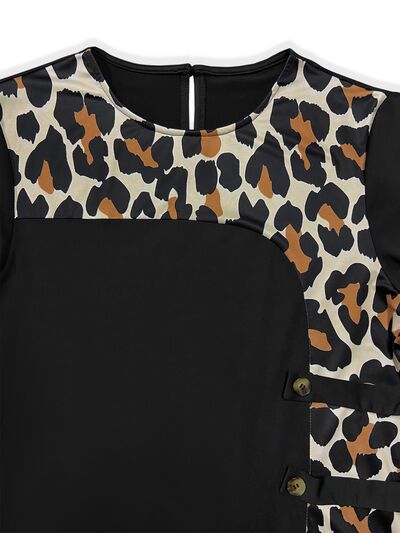 Plus Size Leopard Print Round Neck Long Sleeve Dress Dress Krazy Heart Designs Boutique   