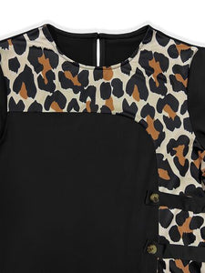 Plus Size Leopard Print Round Neck Long Sleeve Dress Dress Krazy Heart Designs Boutique   