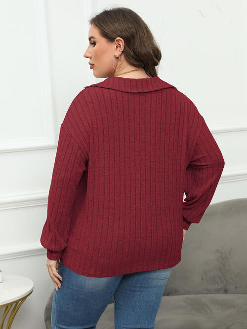 Plus Size Ribbed Collared Neck Long Sleeve Blouse (4 Colors) Shirts & Tops Krazy Heart Designs Boutique   