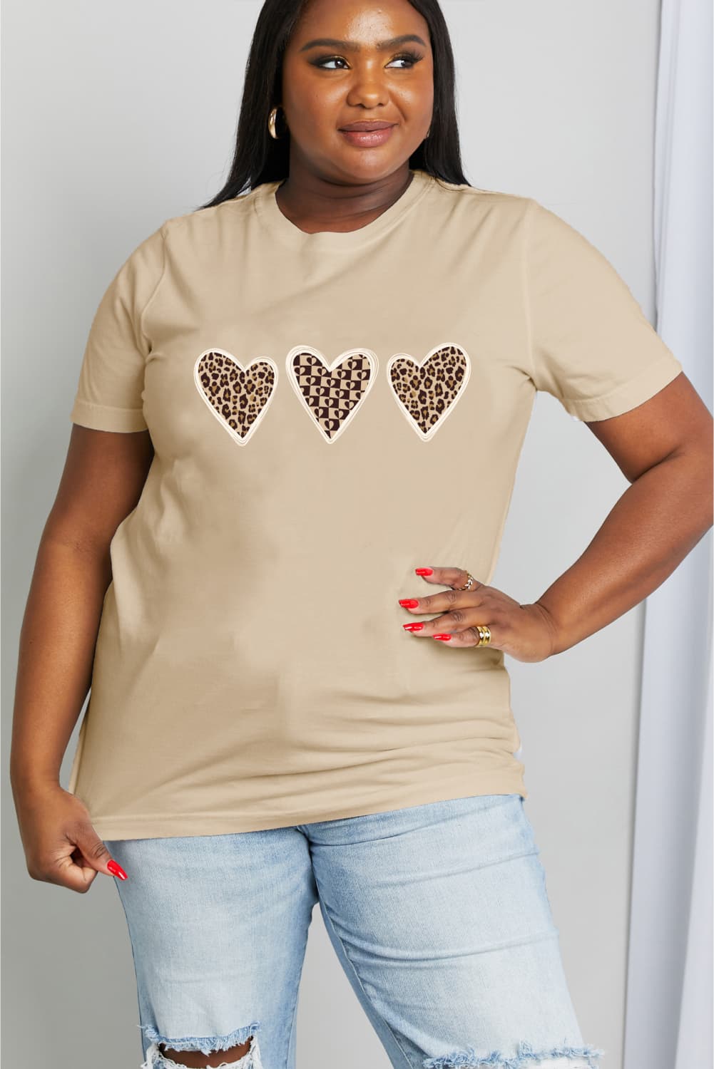 Simply Love Full Size Leopard Print Heart Graphic Cotton Tee (2 Colors)  Krazy Heart Designs Boutique   