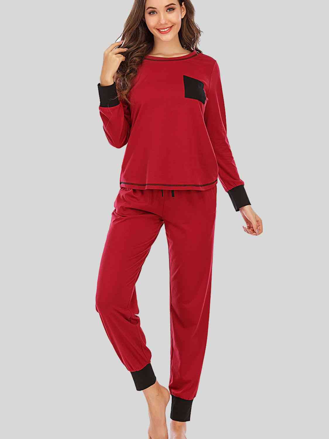 Round Neck Top and Pants Lounge Set (3 Colors) Loungewear Krazy Heart Designs Boutique Wine S 