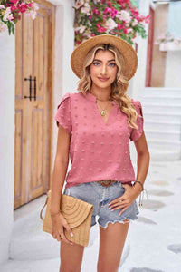 Swiss Dot Petal Sleeve Notched Top (6 Colors)  Krazy Heart Designs Boutique   