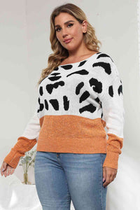 Plus Size Leopard Round Neck Long Sleeve Sweater (3 Colors)  Krazy Heart Designs Boutique   