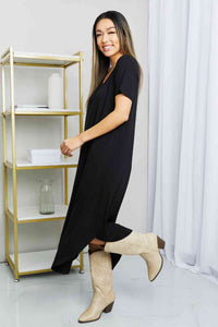 HYFVE V-Neck Short Sleeve Curved Hem Dress in Black  Krazy Heart Designs Boutique   