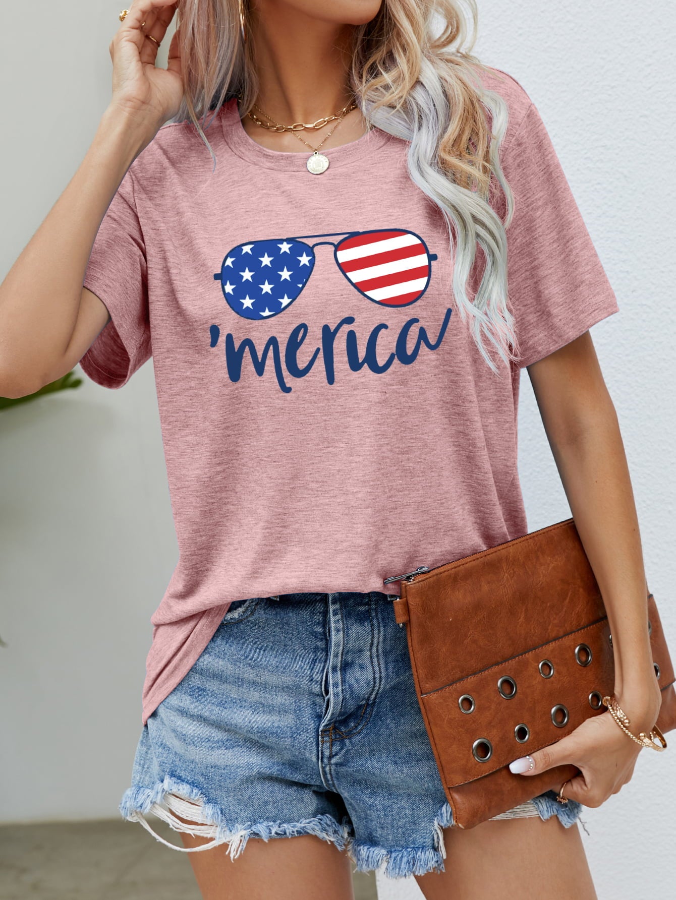 US Flag Glasses Graphic Tee (5 Colors)  Krazy Heart Designs Boutique Blush Pink S 