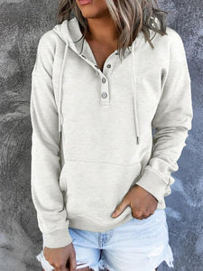 Half Snap Drawstring Long Sleeve Hoodie (12 Colors) Shirts & Tops Krazy Heart Designs Boutique Light Gray S 