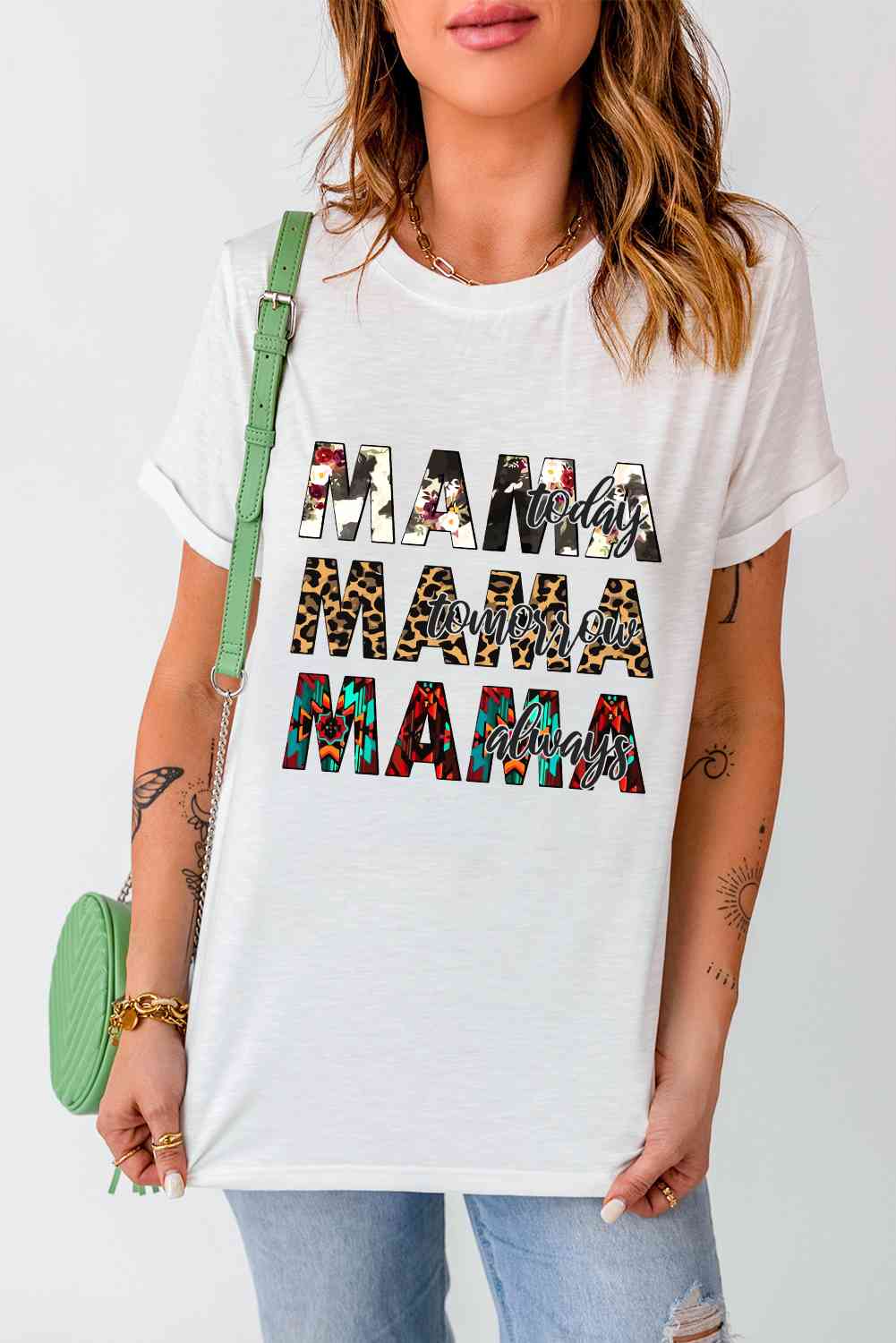 MAMA Graphic Cuffed Round Neck Tee Shirt Shirts & Tops Krazy Heart Designs Boutique   