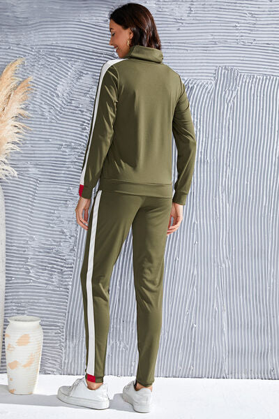 Mock Neck Long Sleeve Top and Side Stripe Pants Set Outfit Sets Krazy Heart Designs Boutique   
