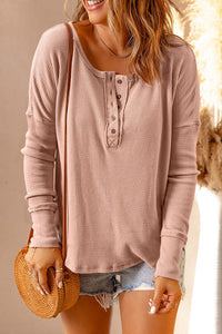 Waffle Knit Henley Long Sleeve Top (8 Colors) Shirts & Tops Krazy Heart Designs Boutique Blush Pink S 