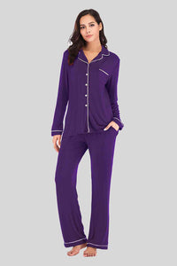 Collared Neck Long Sleeve Loungewear Set with Pockets (9 Colors) Loungewear Krazy Heart Designs Boutique Violet S 