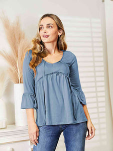 Ninexis Flounce Sleeve Full Size Babydoll Blouse (7 Colors)  Krazy Heart Designs Boutique Misty  Blue S 