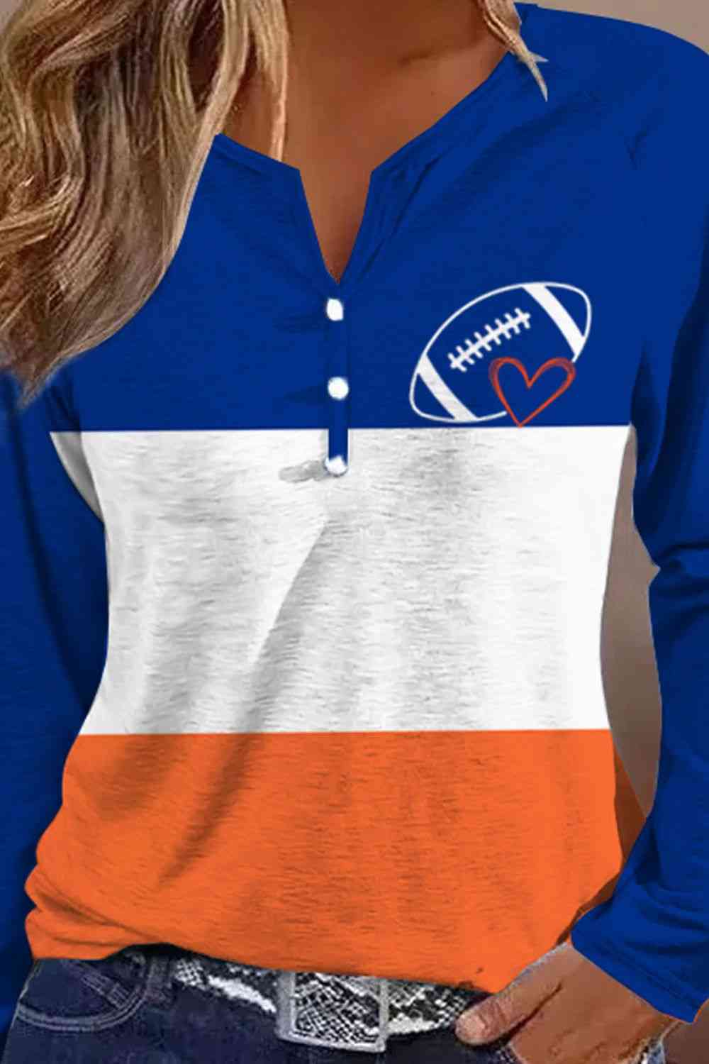 Football Graphic Notched Neck Top Shirts & Tops Krazy Heart Designs Boutique   