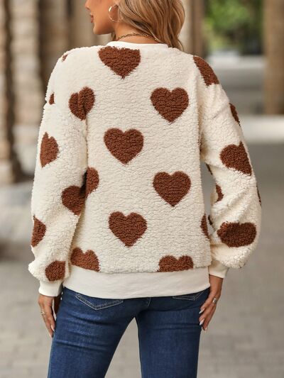 Fuzzy Heart Dropped Shoulder Sweatshirt (3 Colors) Shirts & Tops Krazy Heart Designs Boutique   